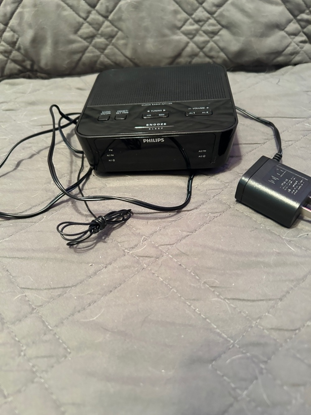Philips Black Digital Alarm Clock Radio with Power Adapter